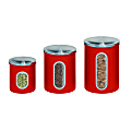 Honey-Can-Do 3-Piece Metal Storage Canister Set, 0.8 - 2.7 Qt, Red/Stainless Steel