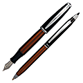 Aldo Domani 2-Piece Pen Set With Fountain/Mini Ballpoint Pen, 1.0 mm, Medium Point, 2-Tone Brown/Black Barrel, Black Ink