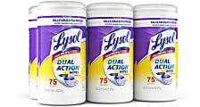 Lysol Dual Action Wipes - For Multipurpose - Citrus Scent - 7" Length x 7.25" Width - 75 / Canister - 6 / Carton - Pre-moistened, Anti-bacterial - White/Purple