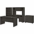 Office by Kathy Ireland® Echo 60"W Bow-Front Desk, Credenza With Hutch, Bookcase And File Cabinets, Charcoal Maple, Standard Delivery