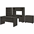 Bush Business Furniture Echo 60"W Bow-Front Computer Desk, Credenza With Hutch, Bookcase And File Cabinets, Charcoal Maple, Standard Delivery 1 thumbnail image
