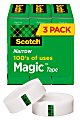 Scotch® Magic™ Invisible Tape, 1/2" x 1296", Clear, Pack of 3 rolls