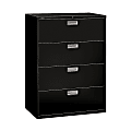 HON® Brigade® 600 42"W x 18"D Lateral 4-Drawer File Cabinet, Black 1 thumbnail image