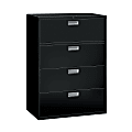 HON® Brigade® 600 42"W x 18"D Lateral 4-Drawer File Cabinet, Black 1 thumbnail image