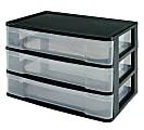 Advantus Plastic 3-Drawer Storage Case, 10 3/8" x 13 7/16" x 9 11/16", Clear/Black