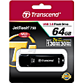 Transcend 64GB JetFlash 750 USB 3.0 Flash Drive - 64 GB - USB 3.0 - Black - Lifetime Warranty