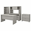 Bush Business Furniture Echo 60"W Bow-Front Computer Desk, Credenza With Hutch, Bookcase And File Cabinets, Gray Sand, Standard Delivery 1 thumbnail image