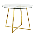 LumiSource Cosmo Glass Dining Table, 30-1/4"H x 39-1/2"W x 39-1/2"D, Clear/Gold