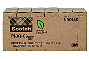 Scotch® Magic™ Invisible Tape, 3/4" x 900", Matte Clear, Pack of 6 rolls