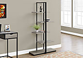 Monarch Specialties 60"H 5-Shelf Zigzag Metal Bookcase, Dark Taupe/Black