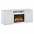 Bush® Business Furniture 72"W Office Storage Cabinet With Doors And Electric Fireplace, White, Standard Delivery