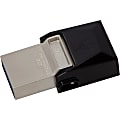 Kingston 32GB DataTraveler microDuo USB 3.0 On-The-Go Flash Drive - 32 GB - USB 3.0, Micro USB - 70 MB/s Read Speed - 15 MB/s Write Speed - Black - 5 Year Warranty