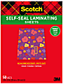 Scotch™ Self-Seal Laminating Sheets, 8-1/2" x 11", Single Sided, Letter Size, Clear, 50 Sheets, LS854SS-50