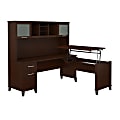 Bush Furniture Somerset 3 Position Sit to Stand L Shaped Desk With Hutch, 72"W, Mocha Cherry, Standard Delivery