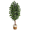 Nearly Natural Ficus 96”H Artificial Plant With Handmade Jute and Cotton Planter, 96”H x 44”W x 44”D, Green/Natural