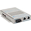 Omnitron OmniConverter 10/100/1000 PoE+ Gigabit Ethernet Fiber Media Converter Switch RJ45 SC Multimode 550m Wide Temp - 9422021W 1 thumbnail image