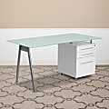Flash Furniture Contemporary Glass 59"W Computer Desk With 3-Drawer Pedestal, Frost/White 1 thumbnail image