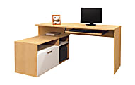 Bestar Modula Compact L-Shaped Desk, Maple & White