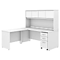 Bush Business Furniture Studio C 72"W x 30"D L Shaped Desk with Hutch, Mobile File Cabinet and 42"W Return, White, Premium Installation
