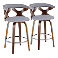 LumiSource Gardenia Mid-Century Modern Counter Stools, Walnut/Light Gray, Set Of 2 Stools