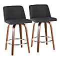 LumiSource Toriano Counter Stools, Walnut/Charcoal/Chrome, Set Of 2 Stools 1 thumbnail image