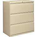 HON® 800 36"W x 19-1/4"D Lateral 3-Drawer File Cabinet With Lock, Putty