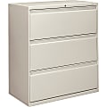 HON® 800 36"W x 19-1/4"D Lateral 3-Drawer File Cabinet With Lock, Light Gray