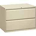 HON® 800 42"W x 19-1/4"D Lateral 2-Drawer File Cabinet With Lock, Putty