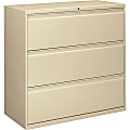HON® 800 20"D Lateral 3-Drawer File Cabinet With Lock, Putty