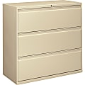 HON® 800 42"W x 19-1/4"D Lateral 3-Drawer File Cabinet With Lock, Putty 1 thumbnail image