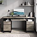 Bestier 59"W Double-Pedestal Executive Computer Desk With Open Storage & Drawer, Gray
