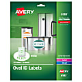 Avery® White Oval Labels - Permanent Adhesive - 1 1/2" Width x 2 1/2" Length - Oval - Inkjet, Laser - White - 18 / Sheet - 270 / Pack 1 thumbnail image