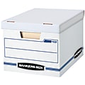 Bankers Box® Stor/File™ Standard-Duty Storage Boxes With Lift-Off Lids And Built-In Handles, Letter/Legal Size, 10" x 12" x 15", White/Blue, Case Of 13