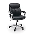 OFM Essentials Ergonomic Bonded Leather Mid-Back Chair With Arms, Black/Silver