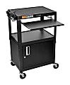 Luxor Adjustable Height Cart, Cabinet/Pullout Tray, 42"H x 24"W x 18"D, Black