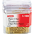 ACCO® Paper Clips, 400 Total, No. 2, Gold, 100 Per Box, Pack Of 4 Boxes