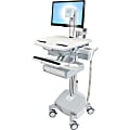 Ergotron StyleView Cart with LCD Pivot, LiFe Powered, 1 Drawer - 1 Drawer - 33 lb Capacity - 4 Casters - Aluminum, Plastic, Zinc Plated Steel - White, Gray, Polished Aluminum