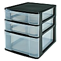 Office Depot® Brand Plastic 3-Drawer Table Storage Chest, 12 3/4" x 10" x 12 3/4", Clear/Black