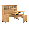 Bush Furniture Somerset 3 Position Sit to Stand L Shaped Desk With Hutch, 72"W, Maple Cross, Standard Delivery