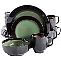 Gibson Bella Galleria DW Set, Green - Dinner Plate, Salad Plate, Soup Bowl, Mug - Stoneware - Dishwasher Safe - Microwave Safe - Green - Glazed