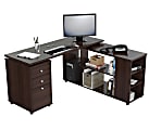 Inval 60"W L-Shaped Corner Desk Computer Workstation, Espresso-Wengue 1 thumbnail image
