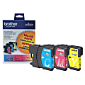 Brother® LC61 Cyan, Magenta, Yellow Ink Cartridges, Pack Of 3, LC61CMY