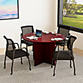 Boss Office Products 42" Round Table And Mesh Guest Chairs With Casters Set, Mahogany/Black