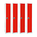 Alpine AdirOffice 1-Tier Steel Lockers, 72"H x 12"W x 12"D, Red, Pack Of 4 Lockers