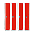 Alpine AdirOffice 1-Tier Steel Lockers, 72"H x 12"W x 12"D, Red, Pack Of 4 Lockers 1 thumbnail image