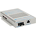 Omnitron OmniConverter 10/100/1000 PoE+ Gigabit Ethernet Fiber Media Converter Switch RJ45 ST Multimode 550m Wide Temp - 1 x 10/100/1000BASE-T; 1 x 1000BASE-SX; US AC Powered; Lifetime Warranty
