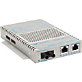 Omnitron OmniConverter 10/100/1000 PoE+ Gigabit Ethernet Fiber Media Converter Switch RJ45 ST Single-Mode 12km Wide Temp - 2 x 10/100/1000BASE-T; 1 x 1000BASE-LX; US AC Powered; Lifetime Warranty 1 thumbnail image