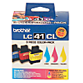 Brother® LC41 Cyan, Magenta, Yellow Ink Cartridges, Pack Of 3, LC413PKS