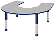 ECR4KIDS® Adjustable Horseshoe Activity Table, Chunky Legs, 60"W x 66"D, Gray Top/Blue Legs