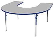 ECR4KIDS® Adjustable Horseshoe Activity Table, Standard Legs, 60"W x 66"D, Gray Top/Blue Legs